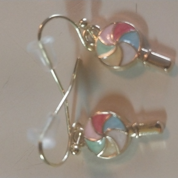 Hand crafted gold plated twirls lollipop earrings NWT - Picture 2 of 2